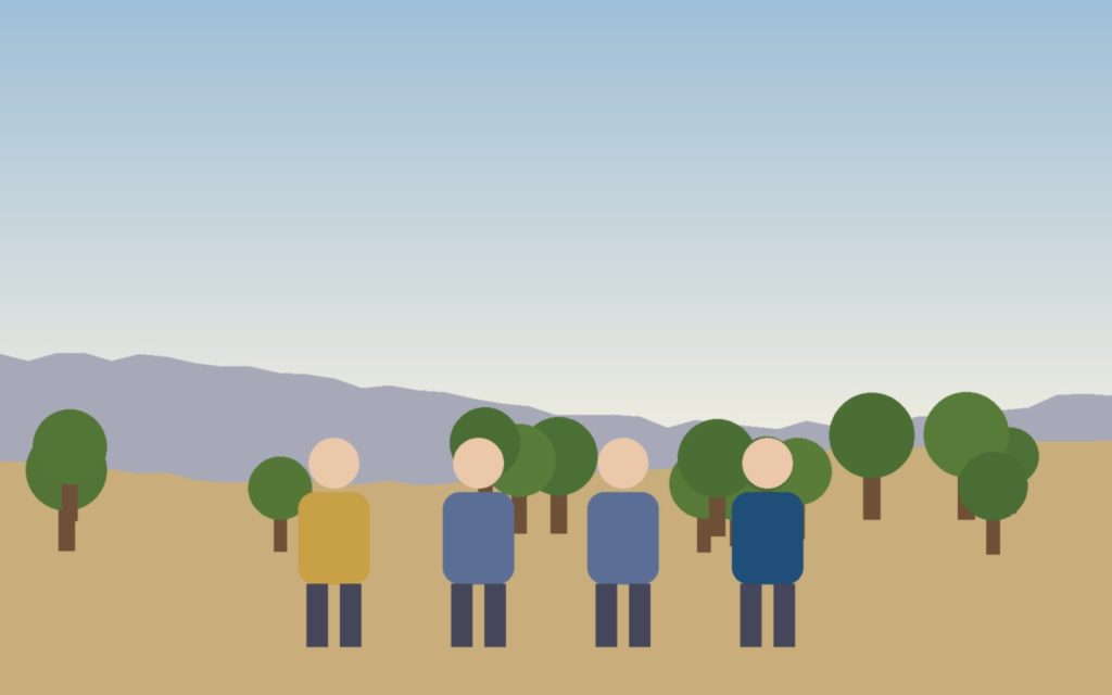 Ilustración de vecinos plantando árboles jóvenes en un parque